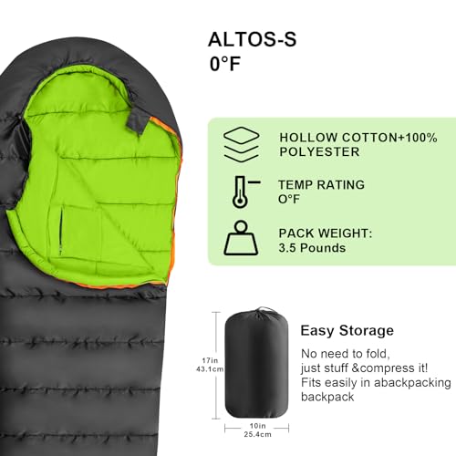 KAMPKEEPER Mummy Sleeping Bag, Cold Weather Camping Sleeping Bag, 32℉ 3-4 Seasons Adults Sleeping Bag, Non-Snag Zipper wit...
