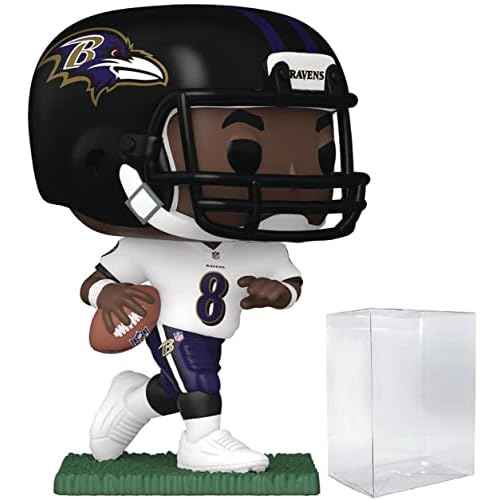 POP Football: Ravens - Lamar [Jackson] (Away Uniform) Funko Vinyl Figure (Bundled with Compatible Box Protector Case), Multicolor, 3.75 inches