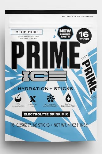 PRIME HYDRATION ICE Sticks, Hydration Powder Single Serve Sticks, Electrolyte Powder On The Go, 250mg BCAAs, B Vitamins, A...