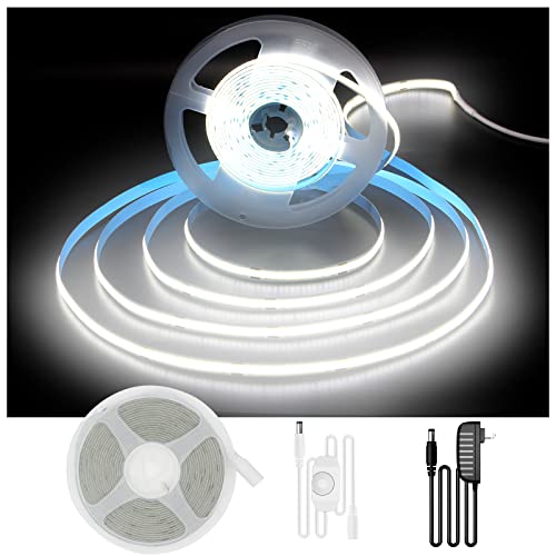 DAYBETTER COB LED Strip, 16.4 ft White LED Strip Lights, Dimmable LED Light Strip 6500K Bright Daylight White, 24V, 1600LE...