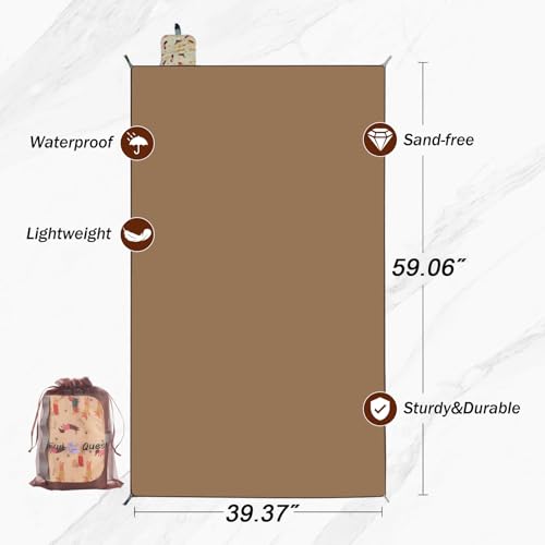 Fun Quest Picnic Blanket Waterproof – Packable Sand Proof Beach Blanket (0.42lb/0.66lb), Compact & Foldable, Fits in Pocke...