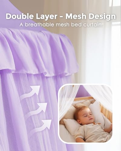 Bed Canopy with Star Lights, Double Layer Canopy for Bed, Princess Play Tent for Girls Room, Breathable Canopy Bed Curtain...