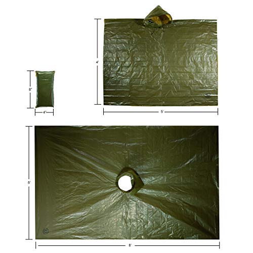 2 Pack Survival Lightweight Rain Gear Poncho Emergency Survival Cover Shelter Norwegian Military Style