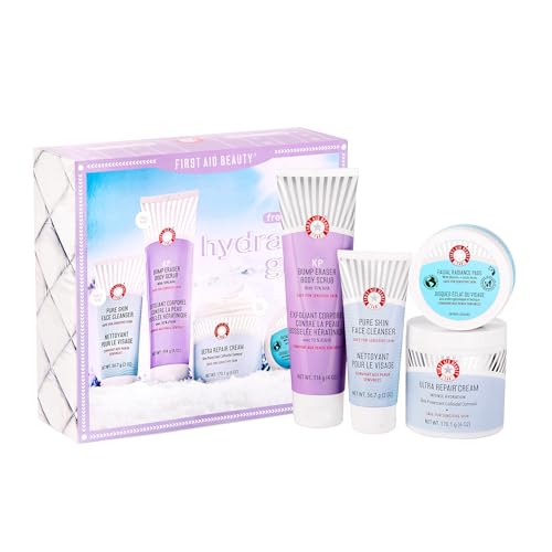 First Aid Beauty - Hydrated Glow Kit: KP Bump Eraser Body Scrub, 4 oz, Facial Radiance Pads, 28 Pads, Pure Skin Face Clean...