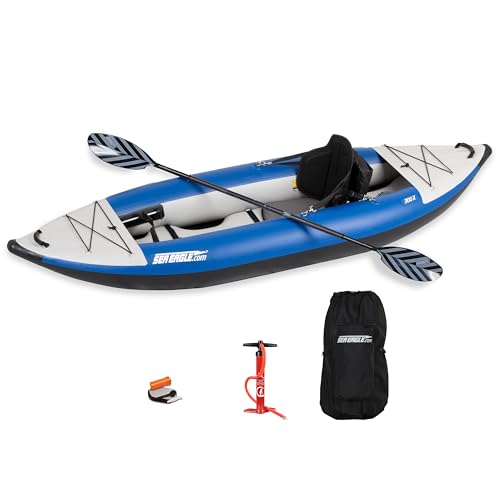 Sea Eagle 300X Explorer Touring, Camping, Fishing Whitewater Inflatable Kayak, Solo, Self-Bailing, Drop Stitch Floor-Paddl...