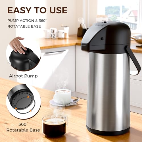 Coffee Carafe for Keeping Hot - Gezoss 102OZ / 3L Airpot Coffee Dispenser with Pump - Large Coffee Carafe for Hot Drinks T...