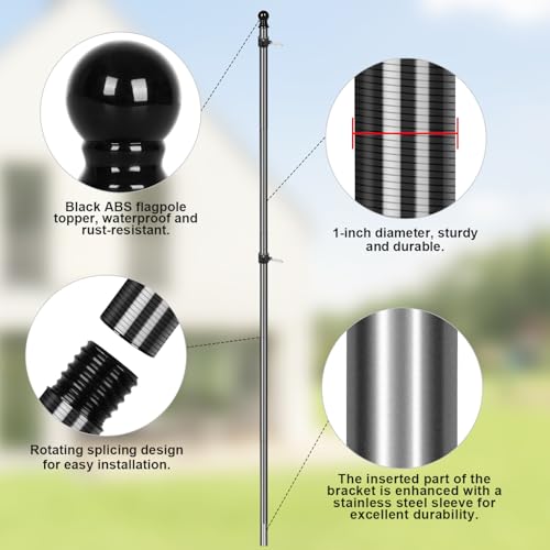 Msnaile 6FT Carbon Fiber Flag Pole, Flagpole for Outside House, Porch Flagpoles, Tangle Free Black Flag Pole Kit, Wind-Res...