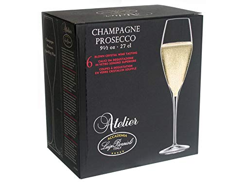 Luigi Bormioli Atelier 9.25 oz Champagne Glasses, 6 Count (Pack of 1), Clear
