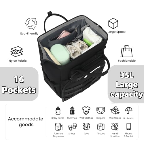 ROSEGIN Diaper Bag Backpack for Dad and Men, Large Travel Baby Bag with Changing Pad, Pacifier Case, Removable Flag Patch...