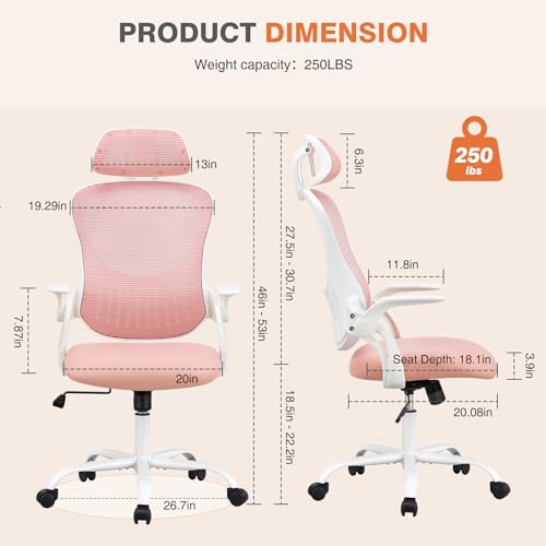 Office Computer Desk Chair, Ergonomic High-Back Mesh Rolling Work Chairs with Wheels and Adjustable Headrests