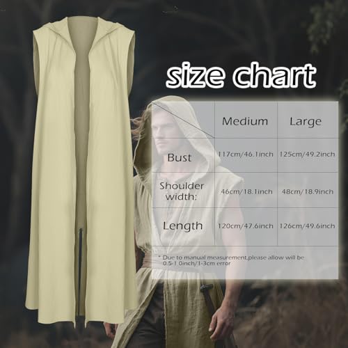L'VOW Men's Medieval Hooded Surcoat Renaissance Tabard Sleeveless Tunic Cloak Viking Costume Holloween Assassin Cosplay