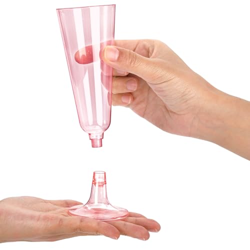 Hedume 70 Pack Pink Champagne Flutes, 5oz Disposable Plastic Wine Glasses, 2-Piece Disposable Champagne Glasses for Celebr...