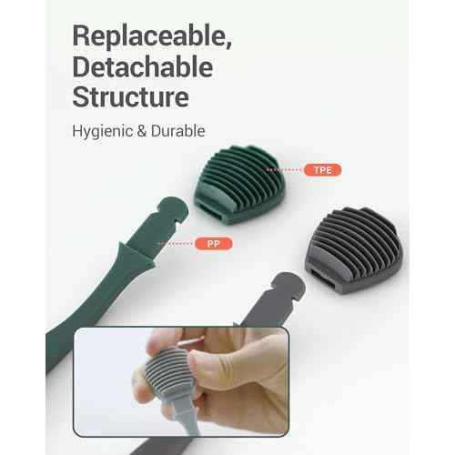 DEARCUS Korean Tongue Scraper with 3 Replaceable Heads - 100% BPA Free TPE Tongue Cleaner - Reduce Bad Breath & Without Hurt - Hygienic Scraper - Modern & Simple Design (White)