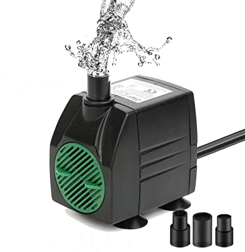 BARST Submersible Water Pump,Ultra Quiet 160GPH Aquarium Pump Adjustable Fountain Pump with 3 Nozzles and 6ft Power Cord f...