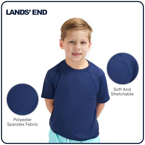 Lands' End Kids Boys and Girls Swimwear UPF 50 Short Sleeve Rash Guard Shirt (XXS-XL)
