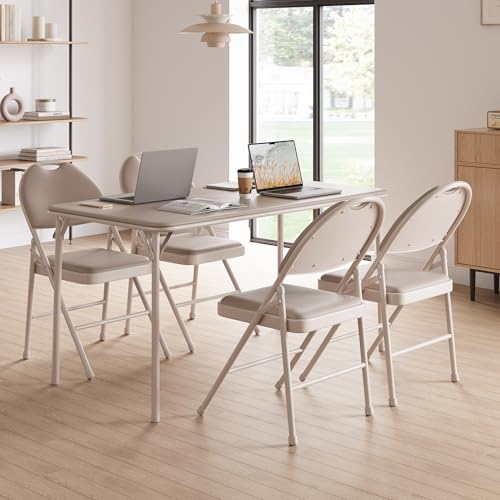 GAOMON 4 Pack Folding Card Chairs, Thickened Padded PU Cushion, Metal Legs and Non-Slip Feet Pads, Portable Stackable Comm...