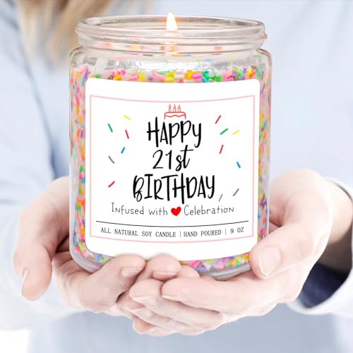 Homsolver 21st Birthday Gifts for Her, Perfect Ideas Happy Birthday Presents for Women, Friends, Sister, Daughter, Vanilla Cream Scent Handmade Aromatherapy Candle Decorations