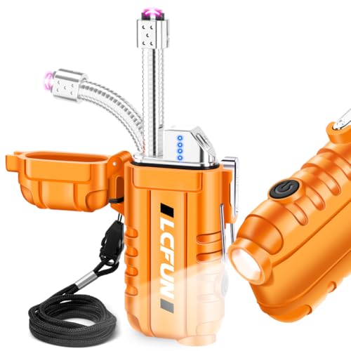 LcFun USB Rechargeable Electric Arc Lighter Windproof Plasma Lighters with LED Battery Display, Waterproof Electronic Flas...