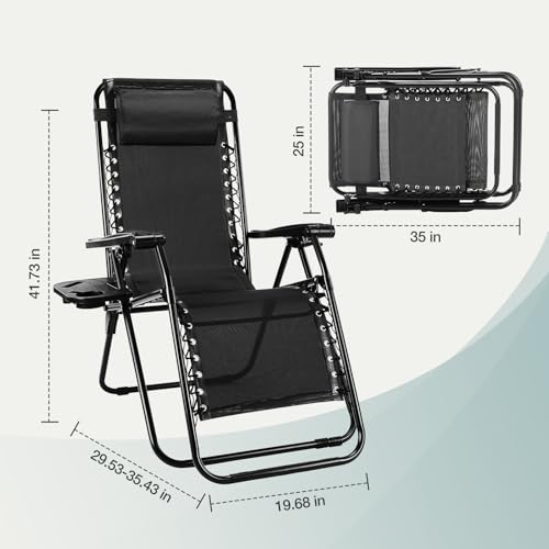 NEWBULIG Zero Gravity Chair Set of 2, Lounge Chair Folding Portable Adjustable Camping Reclining Chairs with Adjustable Po...