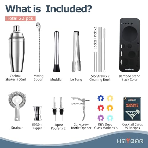 HMYBAR® 22-pc Cocktail Shaker Set(24oz/700ml) | Mixology Bartender Kit | Bar Tool Set | Martini Making Set with 39-Recipe ...