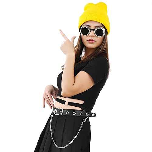 Vintage Steampunk Goggles Glasses with Yellow Beanie Hat, Halloween Costume Accessories for Adult, Halloween Cosplay Party Set