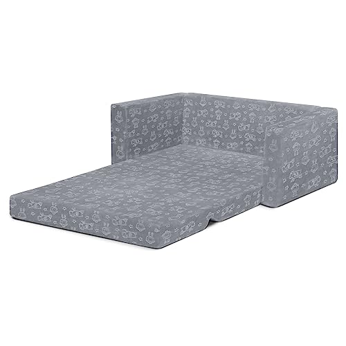 Delta Children Serta Perfect Sleeper Personalized Extra Wide Convertible Sofa to Lounger, Comfy 2-in-1 Flip Open Couch/Sleeper for Kids, Grey