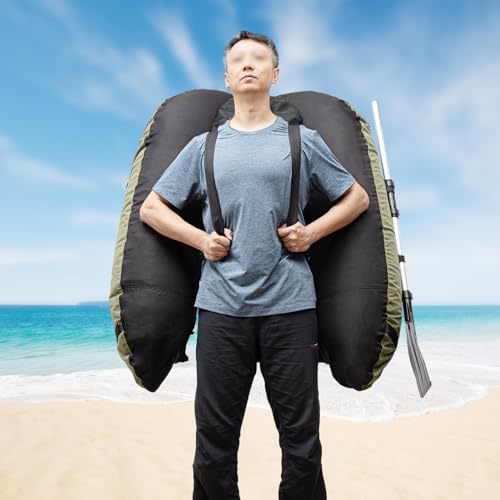 Inflatable Boat, Inflatable Fishing Boat, Portable Boat Raft Kayak with Accessories Pole Holders Cushions Grab Line Outdoo...