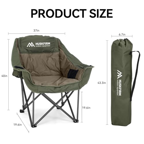 Huskfirm Oversized Camping Chair Padded Camping Chairs Heavy-Duty Foldable Camping Chairs with Cup Holder and Cooler Bag P...