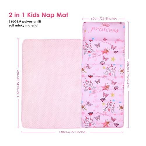 Kids Nap Mat Portable Slumber Bags with Removable Pillow and Blanket for Girls Boys, Lightweight Extra Large Sleeping Bag ...