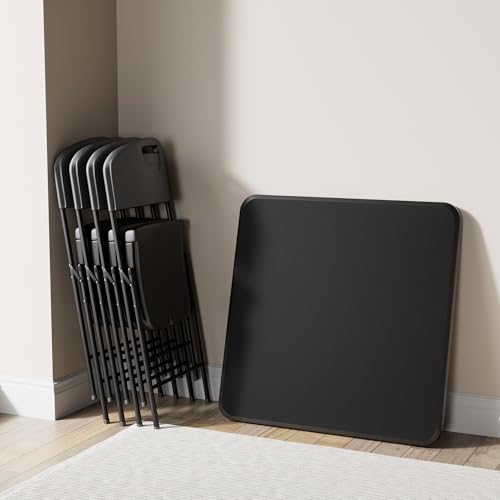 VECELO 5 Piece Folding Card Table Square and Chairs Set, Plastic Tabletop & Seat, Foldable & Portable for Indoor Outdoor U...