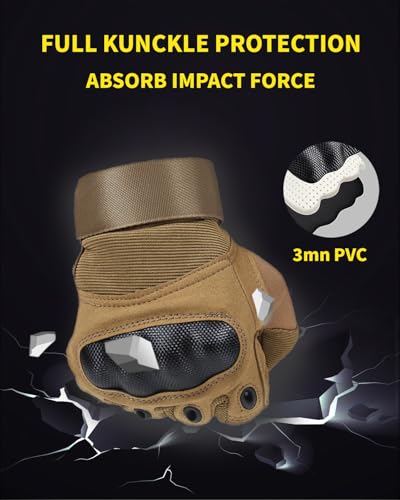 Liovoras Tactical Gloves for Men, Shooting & Motorcycle Gloves with Hard Shell Knuckle Protection & Leather Palm for Airso...