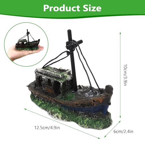 Hygger CO2 Small Boat Aquarium Decorations Resin - Sunken Shipwreck Fish Tank Ornament for Aquatic Adventure Scene-Approx....