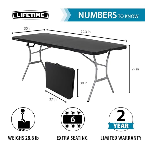 LIFETIME 6-Foot Fold in Half Table, Light Commercial, Black