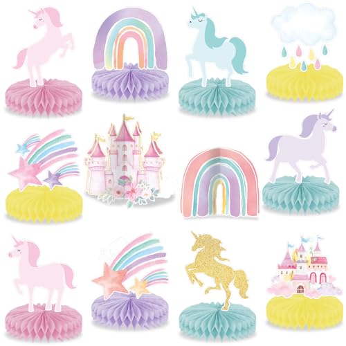 12Pcs Unicorn Rainbow Honeycomb Centerpieces Magical Pastel Unicorn Party Decoration Pastel Rainbow Castle Table Topper Ce...