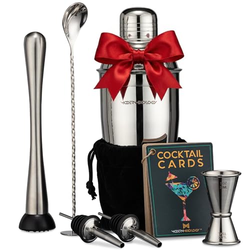 Modern Mixology 8-Piece Cocktail Shaker Set with Velvet Bag | Complete Cocktail Kit Gift Set | Top Bartender Gifts for Men...