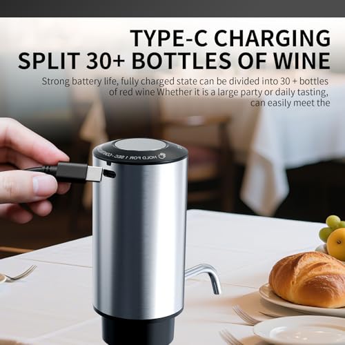 Rechargeable Wine aerator Electric Wine Decanter, Automatic Wine Dispenser withStorage Base,Two Modes:long press to contin...