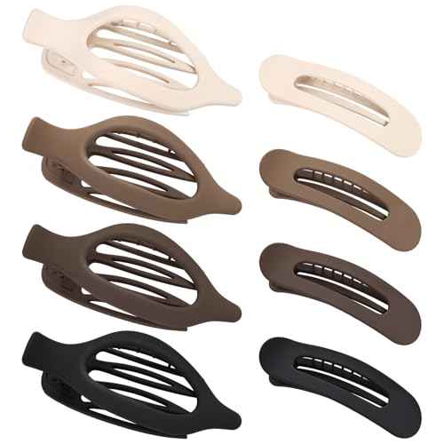 obeoby 8 Pcs Flat Hair Clips, Neutral Color Flat Claw Clips 2 Styles Hair Claws for Women Girls Medium Hair Volume French Hair Barrettes Accessories