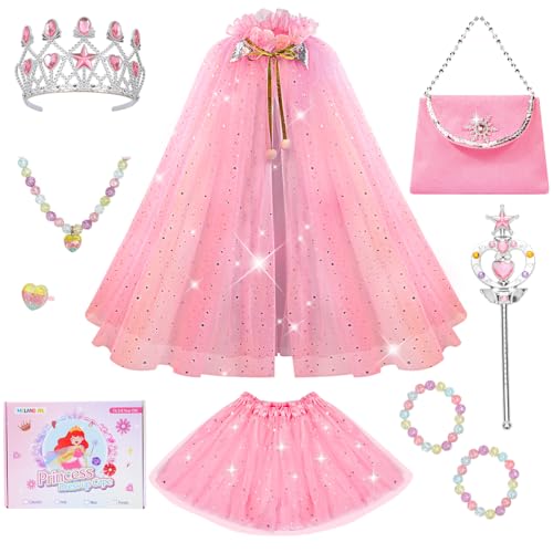 Meland Princess Dress up Clothes for Girl, Princess Cape with Kid Crown Toys, Birthday Gifts for Toddler Girls 3,4,5,6,7,8