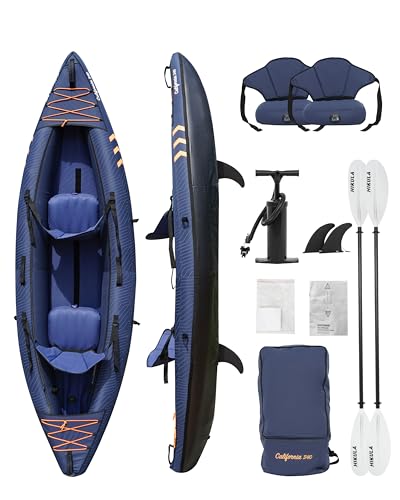 Inflatable Kayak 2 Person, Tandem Kayak, Foldable Kayaks for Adults, with Kayak Fin, 2 Aluminum Paddles, 2 Padded Seats, H...
