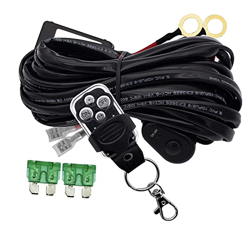 LED Lights Bar Remote Control Wiring Harness Kit 1 Leads DC12V On-Off Switch Power Relay Blade Fuse 14AWG Core Cable Wirin...