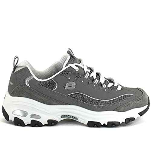 Skechers Women's D'Lites - Me Time Lace Up Fashion Sneakers, Grey / White, 7.5 Wide