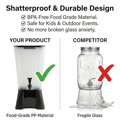 Beverage Dispenser 5 Gallon Drink Dispenser with Spigot, Juice Dispensers for Parties, Black Base