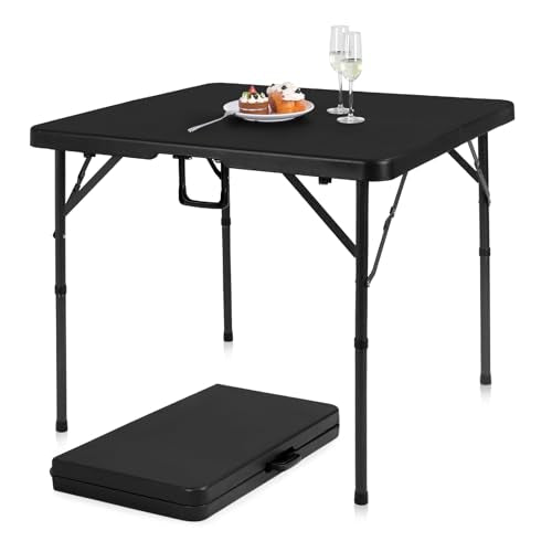 pollilar 34" Folding Card Table Square Foldable Table Plastic Portable with Detachable Legs, Dual Height Adjustable, Heav...