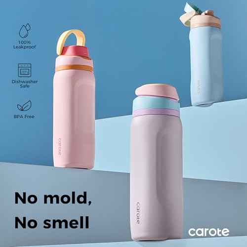 CAROTE Insulated Stainless Steel Water Bottle 2 Pack, Cute Water Bottle with Handle, Dual Drink Spout with BPA-Free Straw, Great for School, Sports and Travel (16 Oz Pink & 26 Oz Blue)