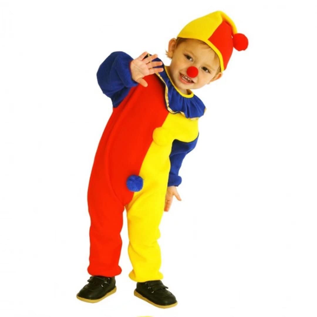 QIAONIUNIU Halloween Kids Clown Costume - Toddlers Dress Up with Clown Nose and Hat, 3-5 Years Old