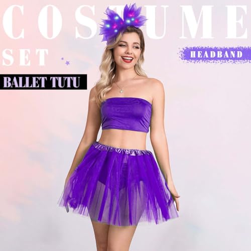TWINKLEDE Women Tutu Skirt with Led Headband Classic 4 Layered Tutus Christmas Costume Skirts for Adult