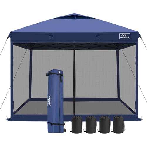 KAMPKEEPER 10x10 Pop-Up Canopy Tent, Waterproof Portable Shade with Screen Walls, Adjustable Instant Outdoor Shelter for C...