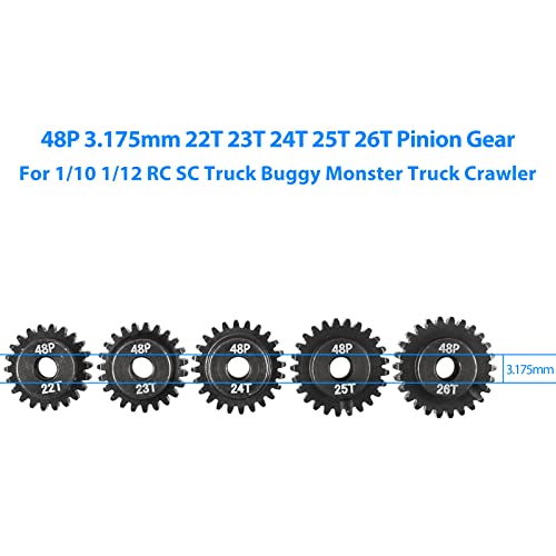 AIMROCK 5-Pack 48P RC Motor Pinion Gears Set: 22T 23T 24T 25T 26T Upgrade Parts for 1/10 RC Car 3.175mm Shaft Motor