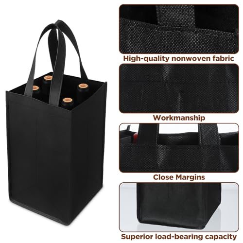 Prasacco 2 Pcs Wine Tote Bag 4 Bottles Wine Bottle Carrier with Extra Bottom Padding Bottle Gift Bags Glass Carrier for Tr...