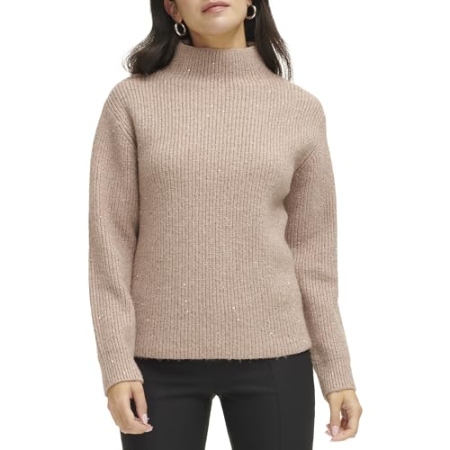 Calvin Klein Women's Sequin Mock Neck Long Sleeve Sweater